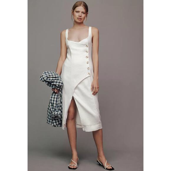 NWT By Anthropologie Sleeveless Square-Neck Linen Button Wrap Midi Dress $178 XL - Picture 3 of 8